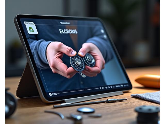 A tablet displaying a video tutorial on basic reel maintenance, with fishing tools and disassembled reel parts neatly arranged around it.