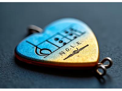 Guitar pick shaped fishing lure with a subtle sound chamber and musical note details