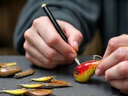 Workshop participant hand-painting a fishing lure