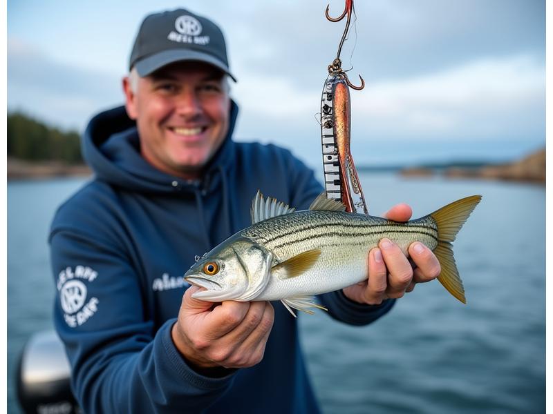 A musician and an angler comparing a music-themed lure to a professional fish, emphasizing both artistic design and fishing performance.